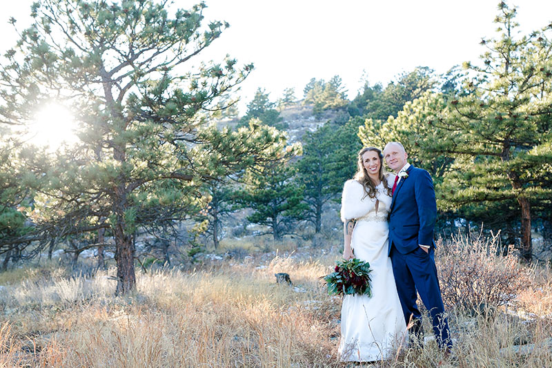 bride and groom portrait outside at wedding