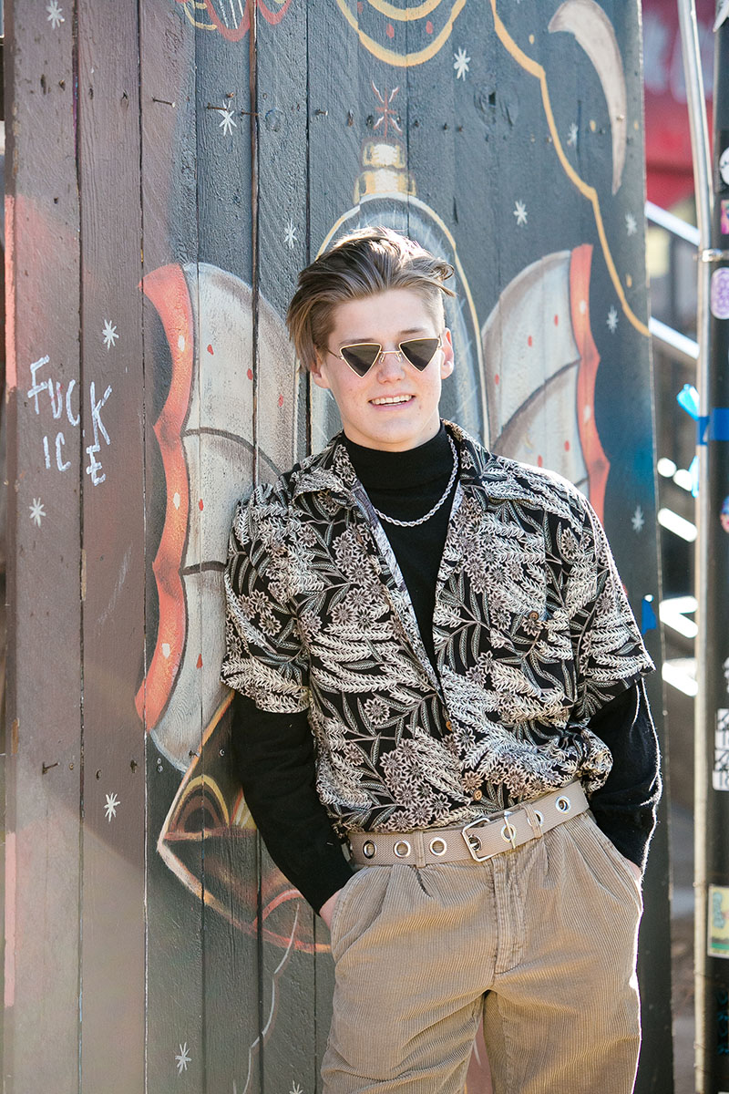 fairview high school senior boy and cool black sunglasses