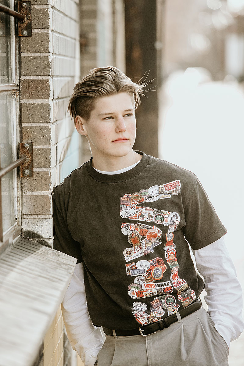 High school senior boy looking away